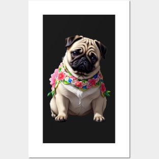 Pug Puppy in Flowered Scarf Posters and Art